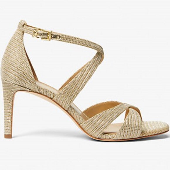 HTF Michael Kors Kinsley Glitter Chain-Mesh Sandal Gold 9.5M Heels NIB